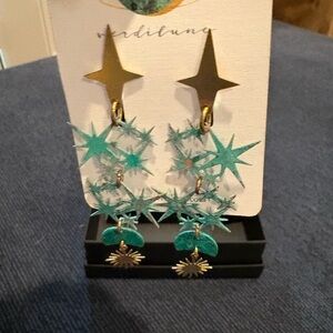 Gold and Green Star Earrings